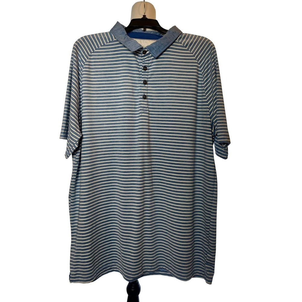 Anderson Ord Men's Golf Shirt Blue White Striped Premium Shirt Sz XL